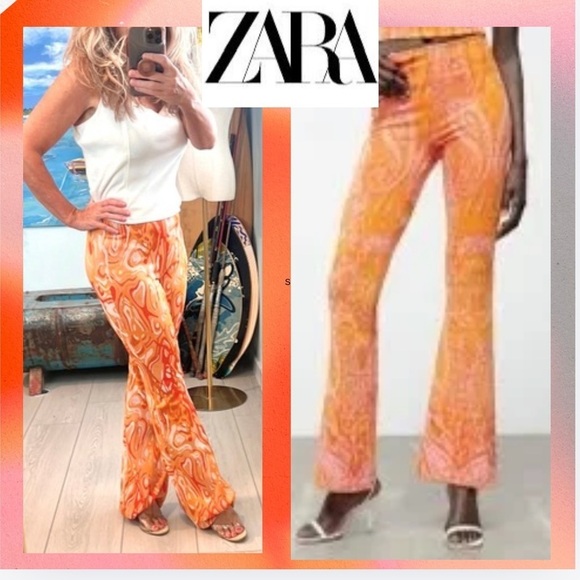 Zara, Jacquard Flared Pant,High waist,Pull-On,Elastic Waist,EUC,Fall Pant,Size M - Picture 2 of 9